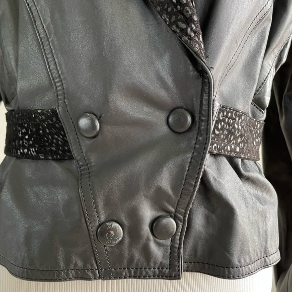 Vintage Black Animal Print Chia Leather Jacket - Picture 14 of 14